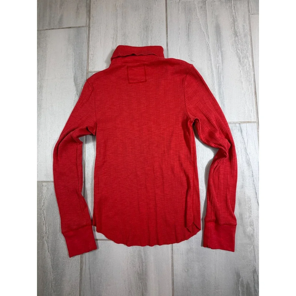 Aerie Womens Red Ribbed Knit Long Sleeve Turtleneck Top Size Large